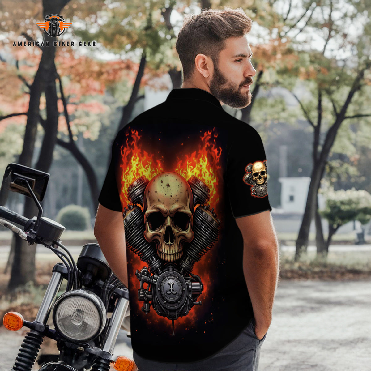 Born To Ride Skull Engine Personalized Button Shirt LV01