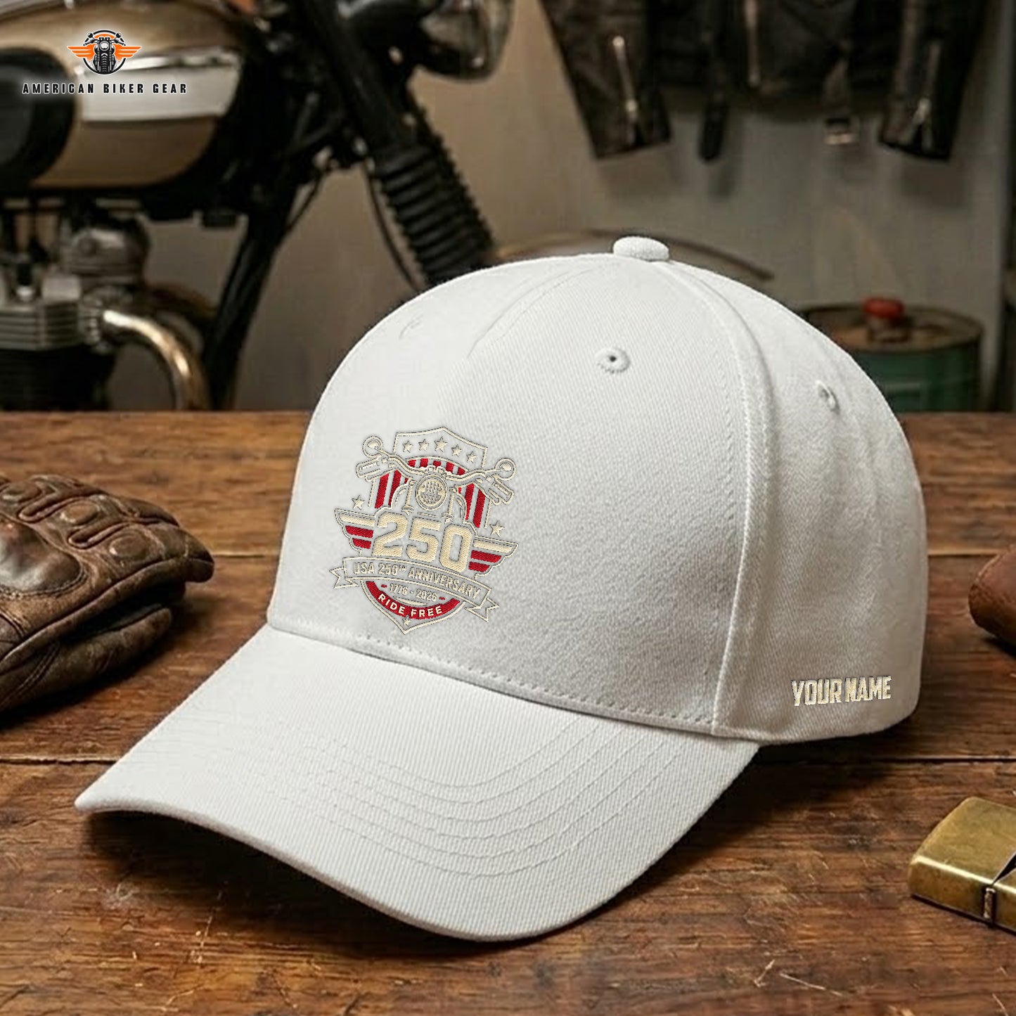 Biker USA 250th Anniversary Personalized Embroidery Cap LV14