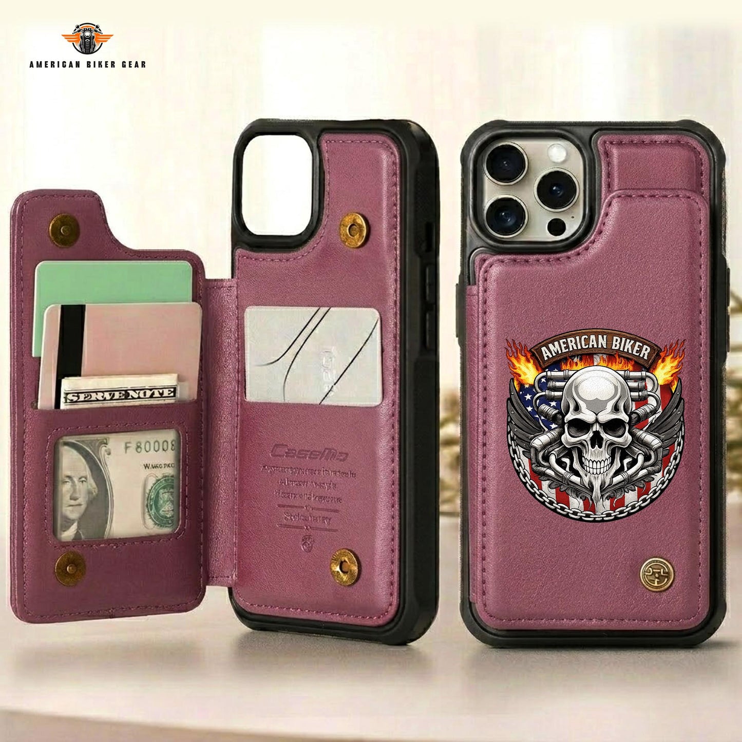 Biker Personalized Leather Wallet Phone Case LV04