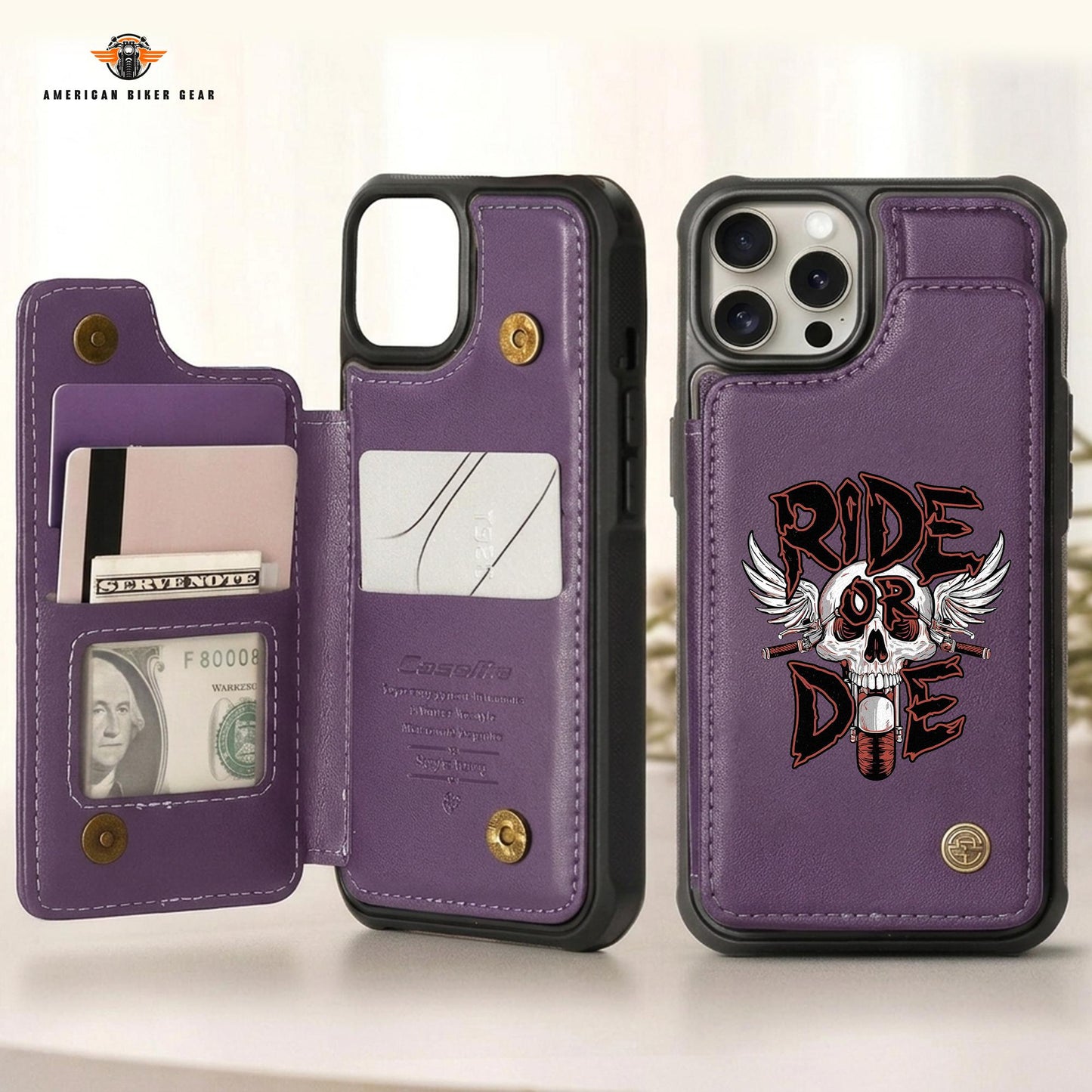 Biker Personalized Leather Wallet Phone Case LV06