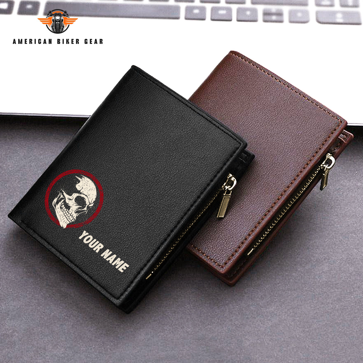 Biker Personalized Men’s Slim Vertical Leather Wallet LV04