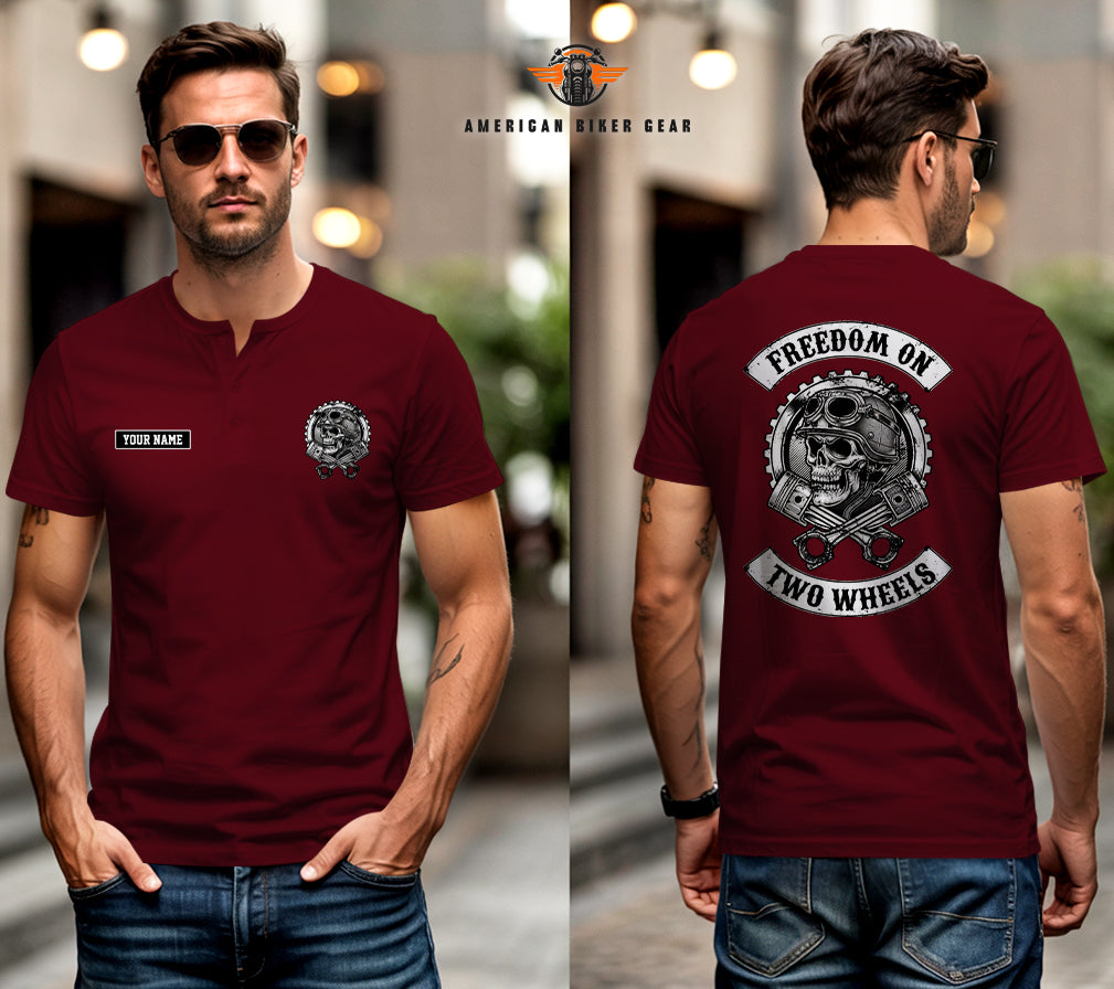 Freedom On Two Wheels Henley Shirt