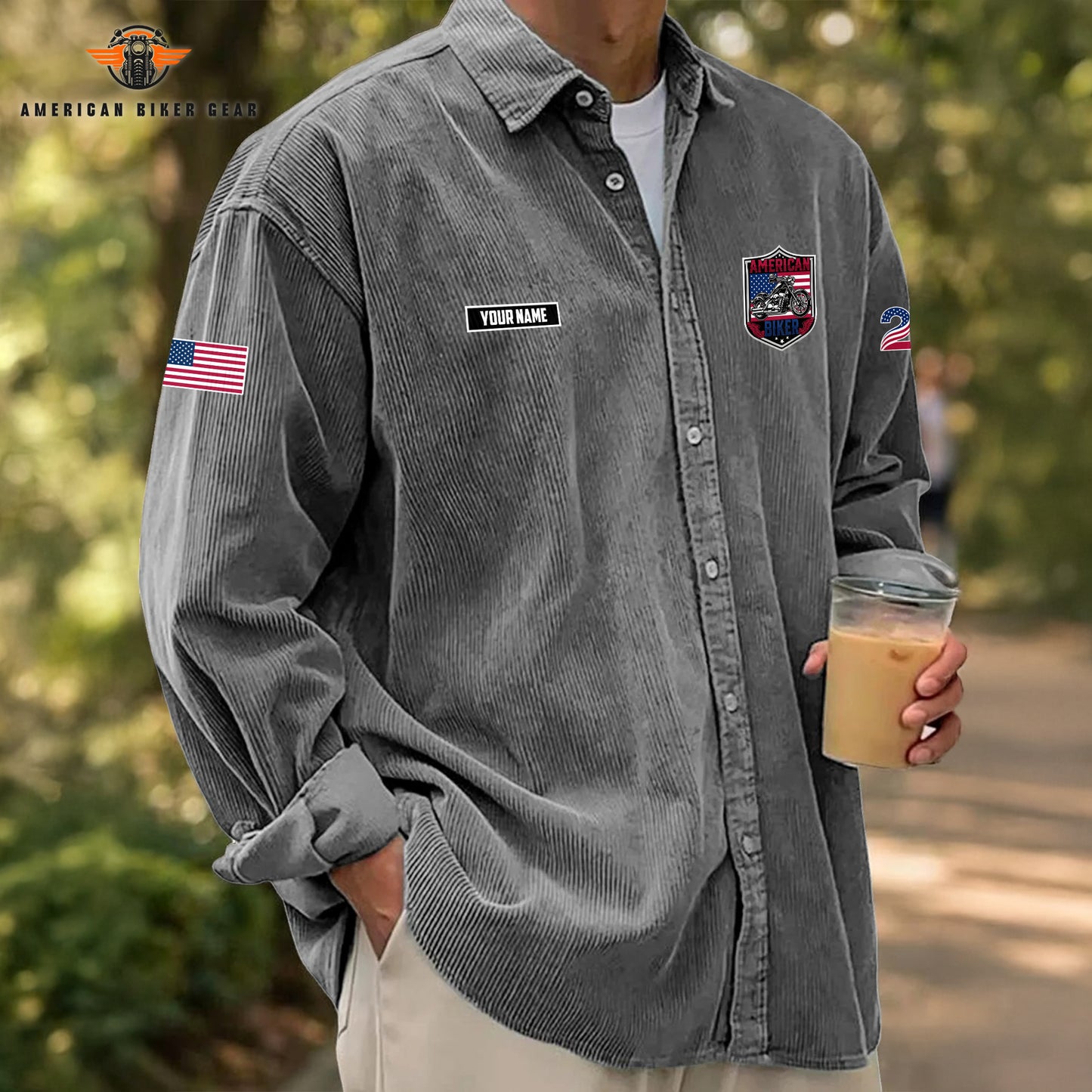 Biker USA 250th Anniversary Personalized Corduroy Shirt Button Long Sleeves TG08