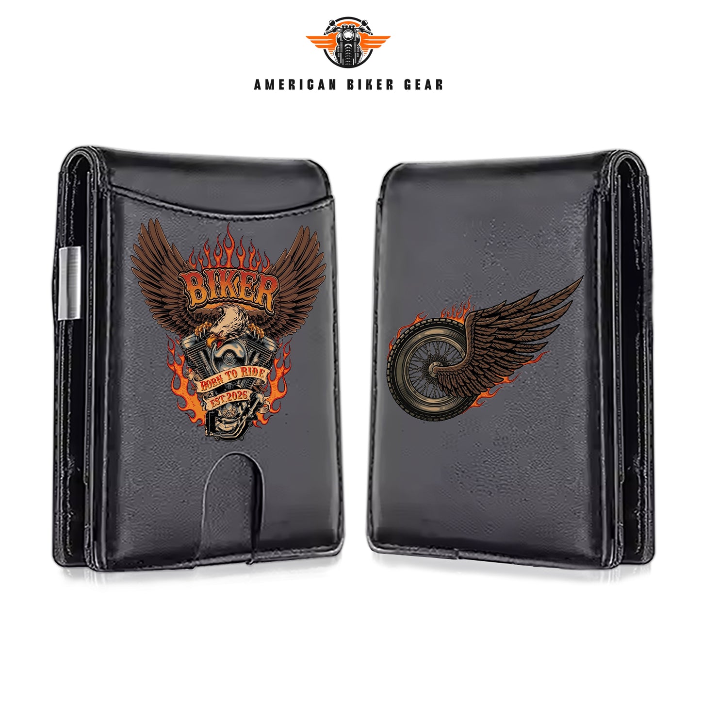 Biker Personalized Leather Money Clip Slim Wallet TG06