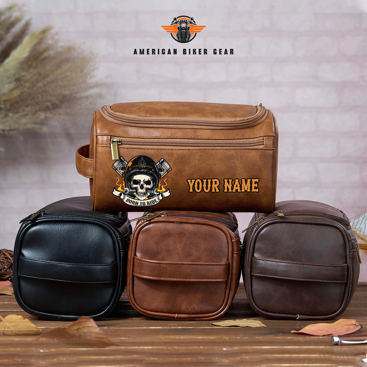 Biker Personalized Leather Toiletry Bag TG05