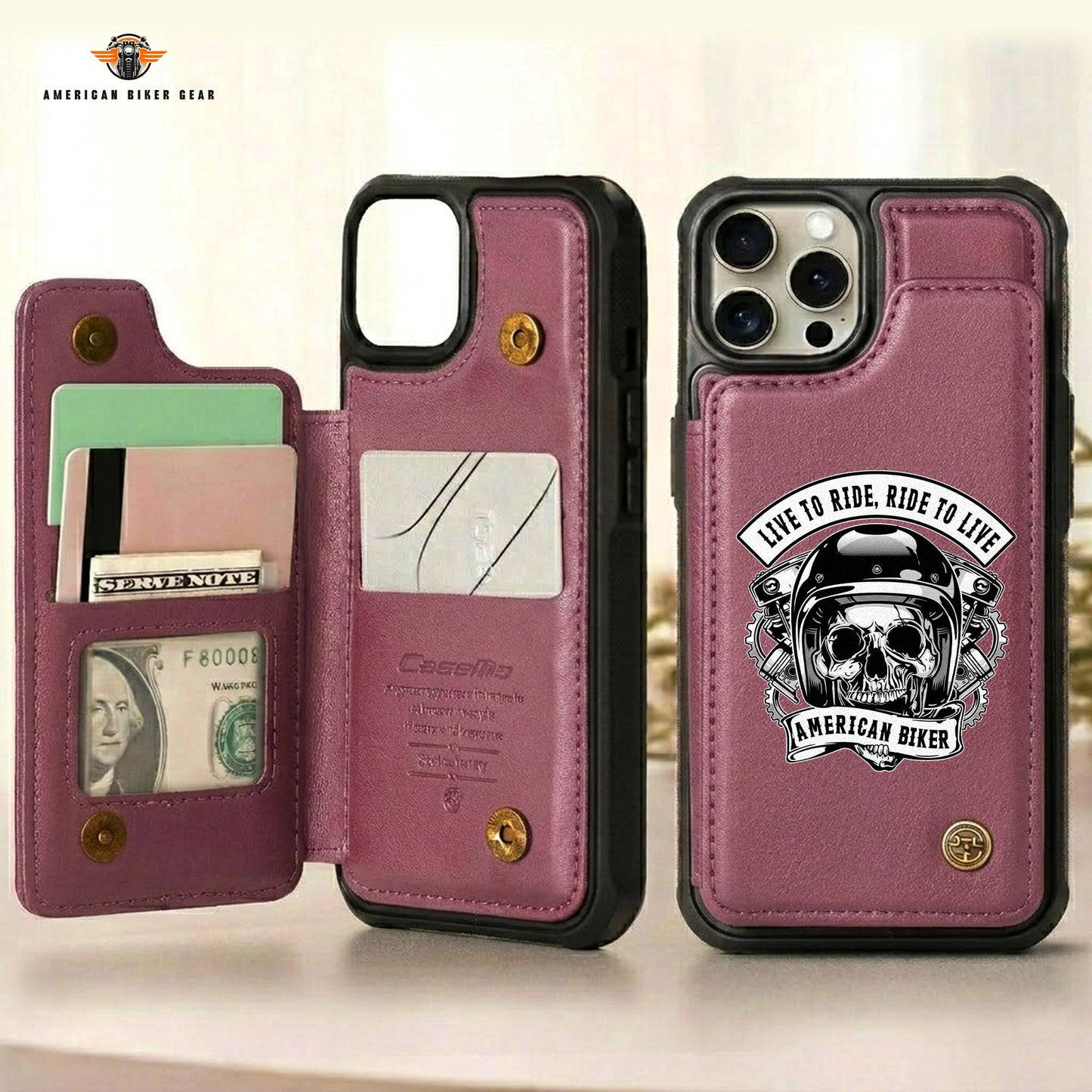 Biker Personalized Leather Wallet Phone Case TG08