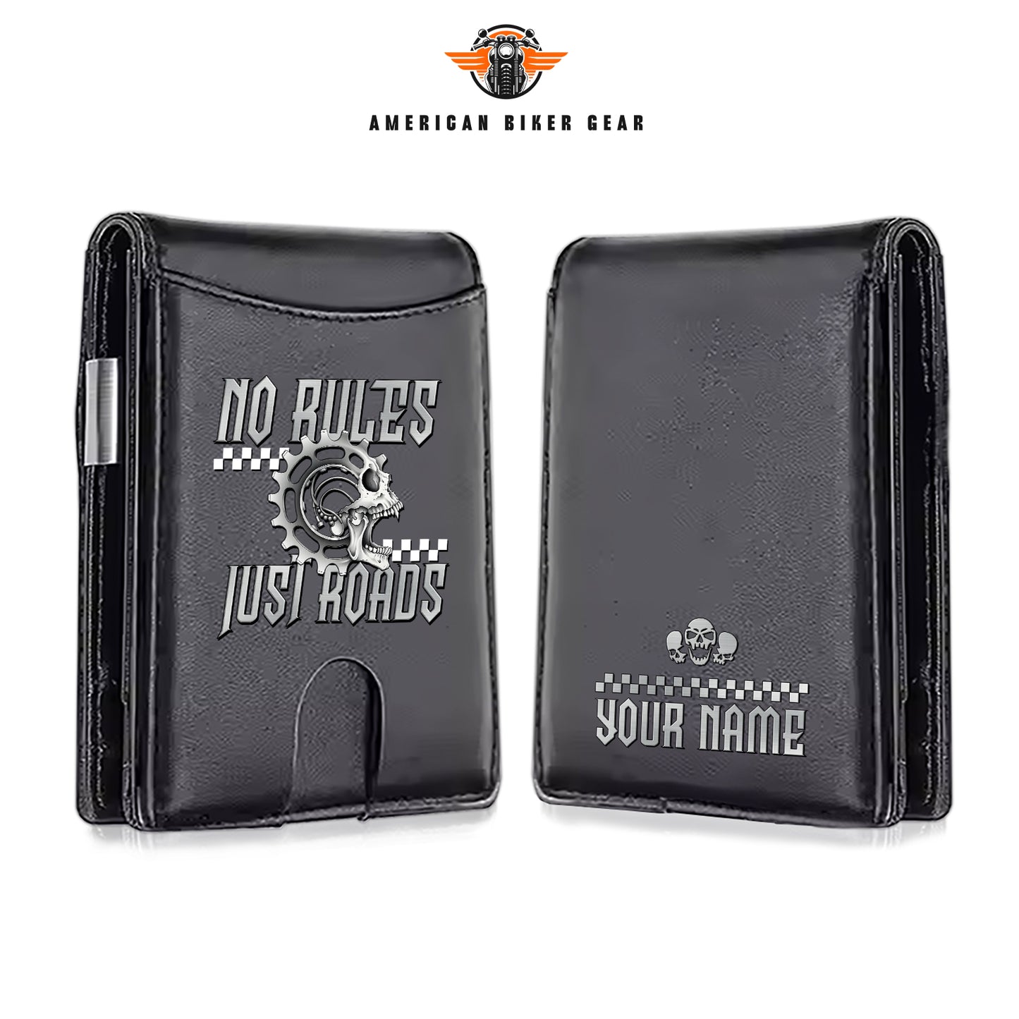 Biker Personalized Leather Money Clip Slim Wallet TN02