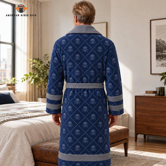 Navy Blue Skull & Crossbones Bathrobes TN07