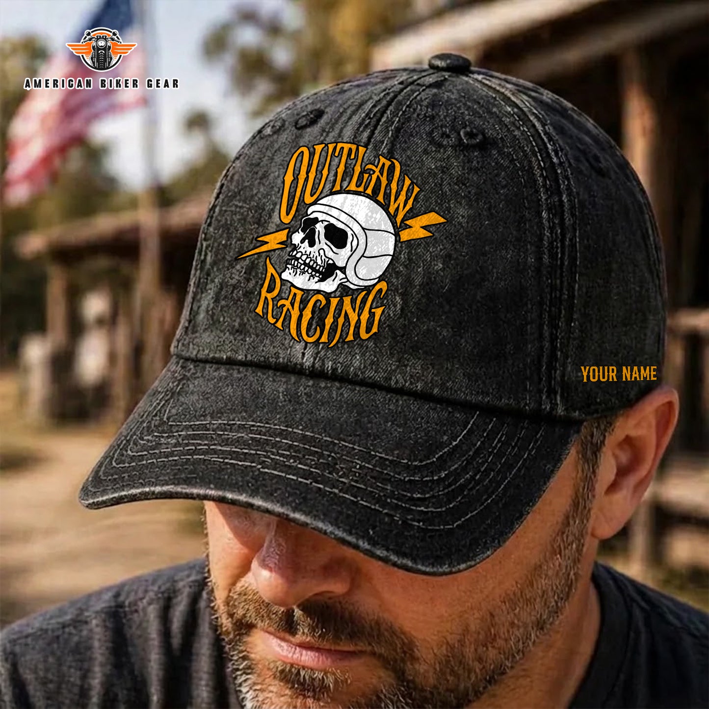 Biker Personalized Wash Baseball Cap TN01