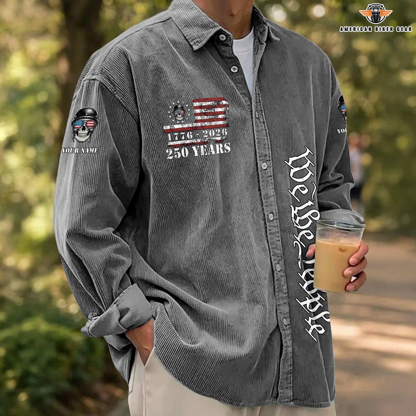 USA 250th Anniversary Biker Personalized Corduroy Shirt Button Long Sleeves TP01