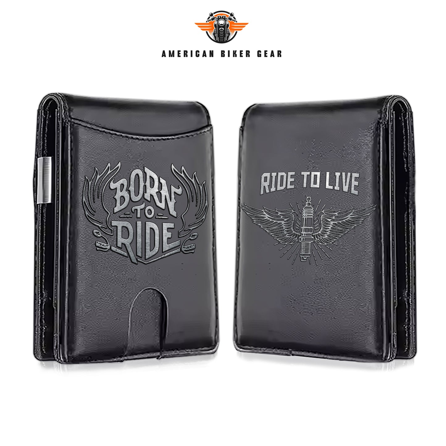 Biker Personalized Leather Money Clip Slim Wallet TP05