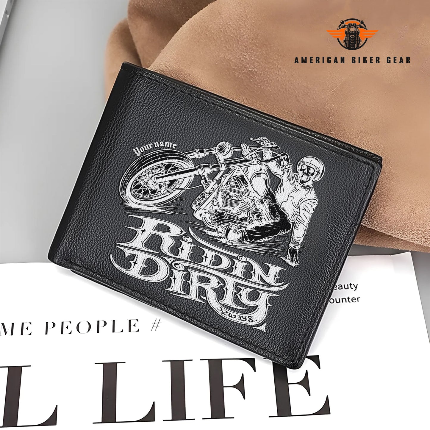 Biker Personalized Men’s Leather Bifold Wallet TP06