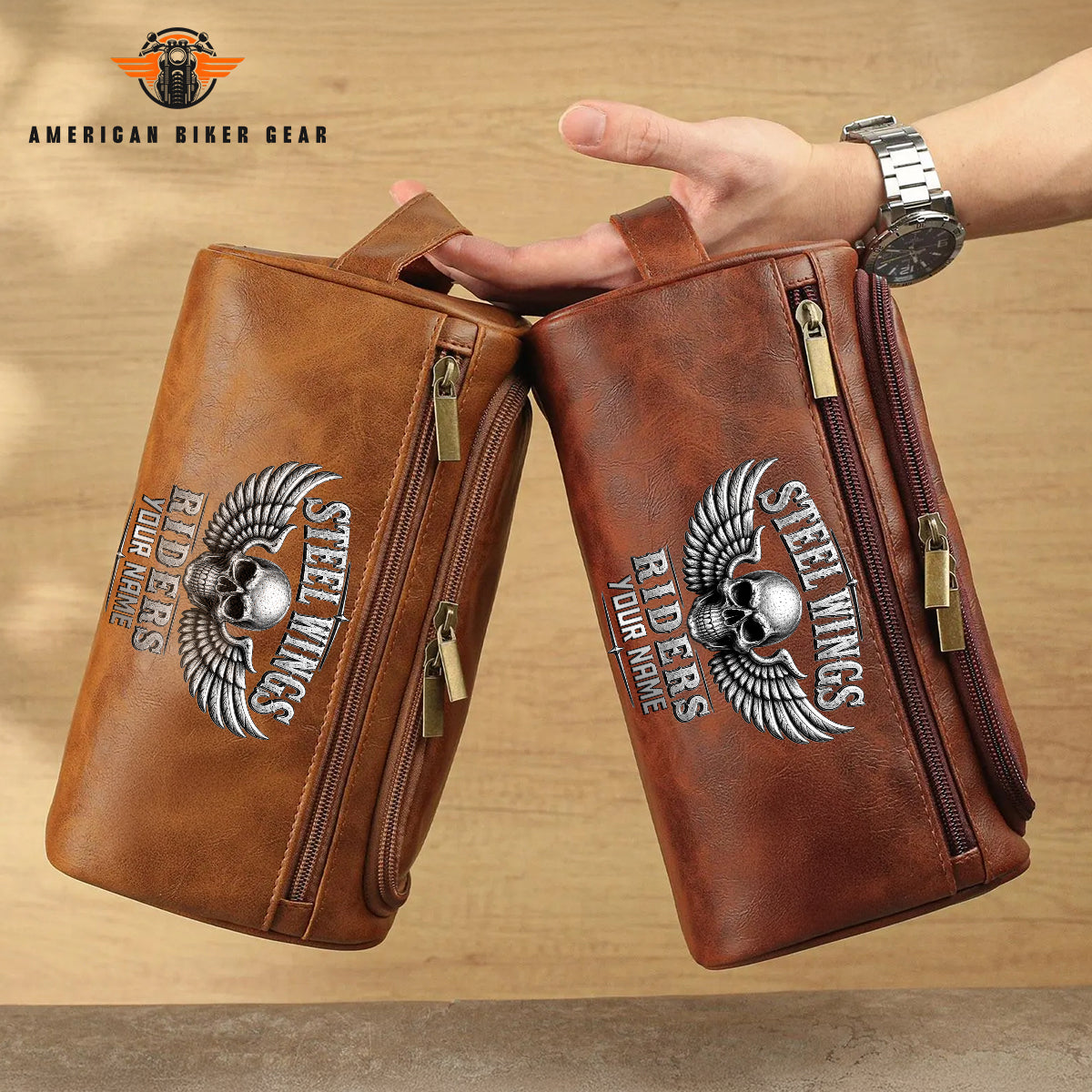 Biker Personalized Leather Toiletry Bag TP01