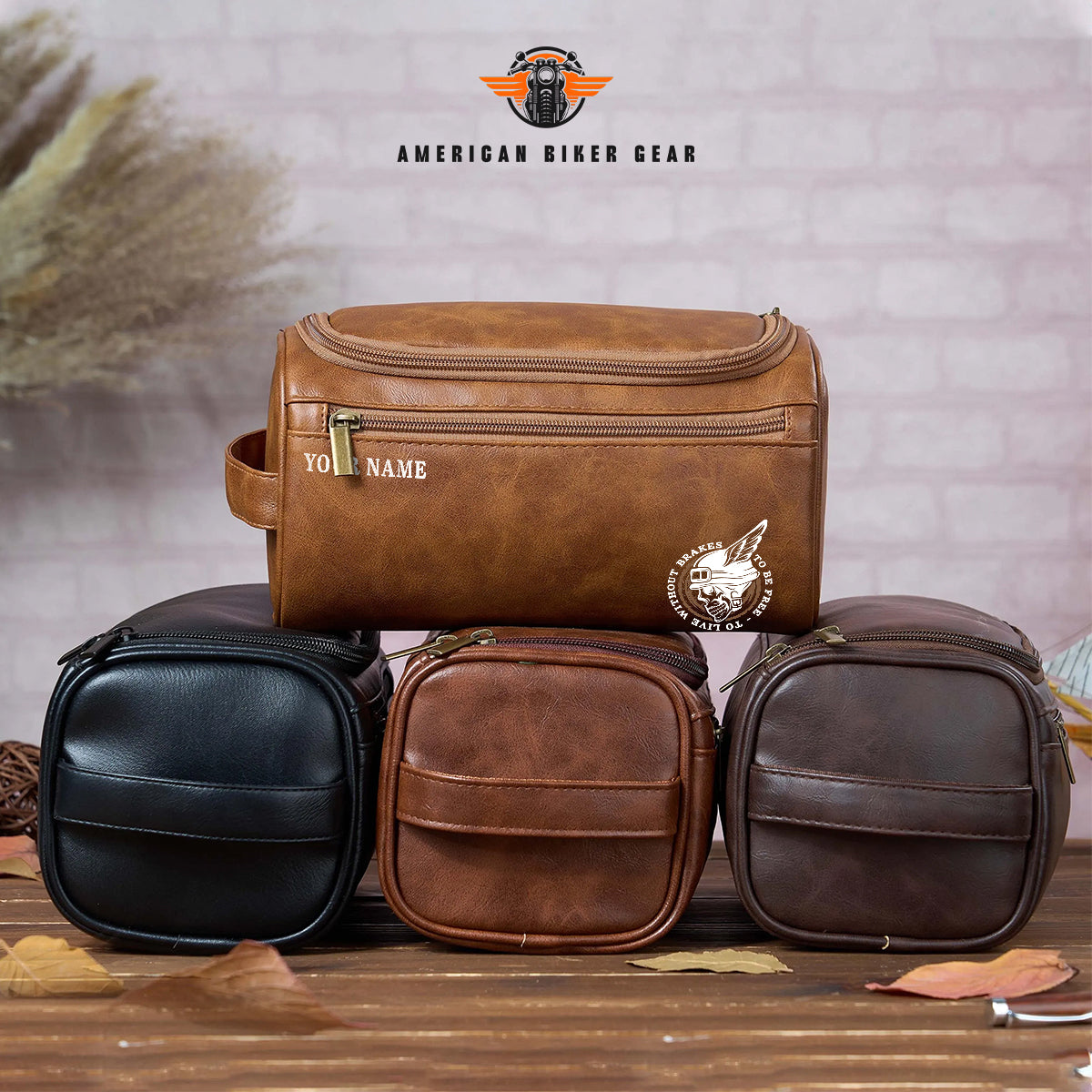 Biker Personalized Leather Toiletry Bag TP02
