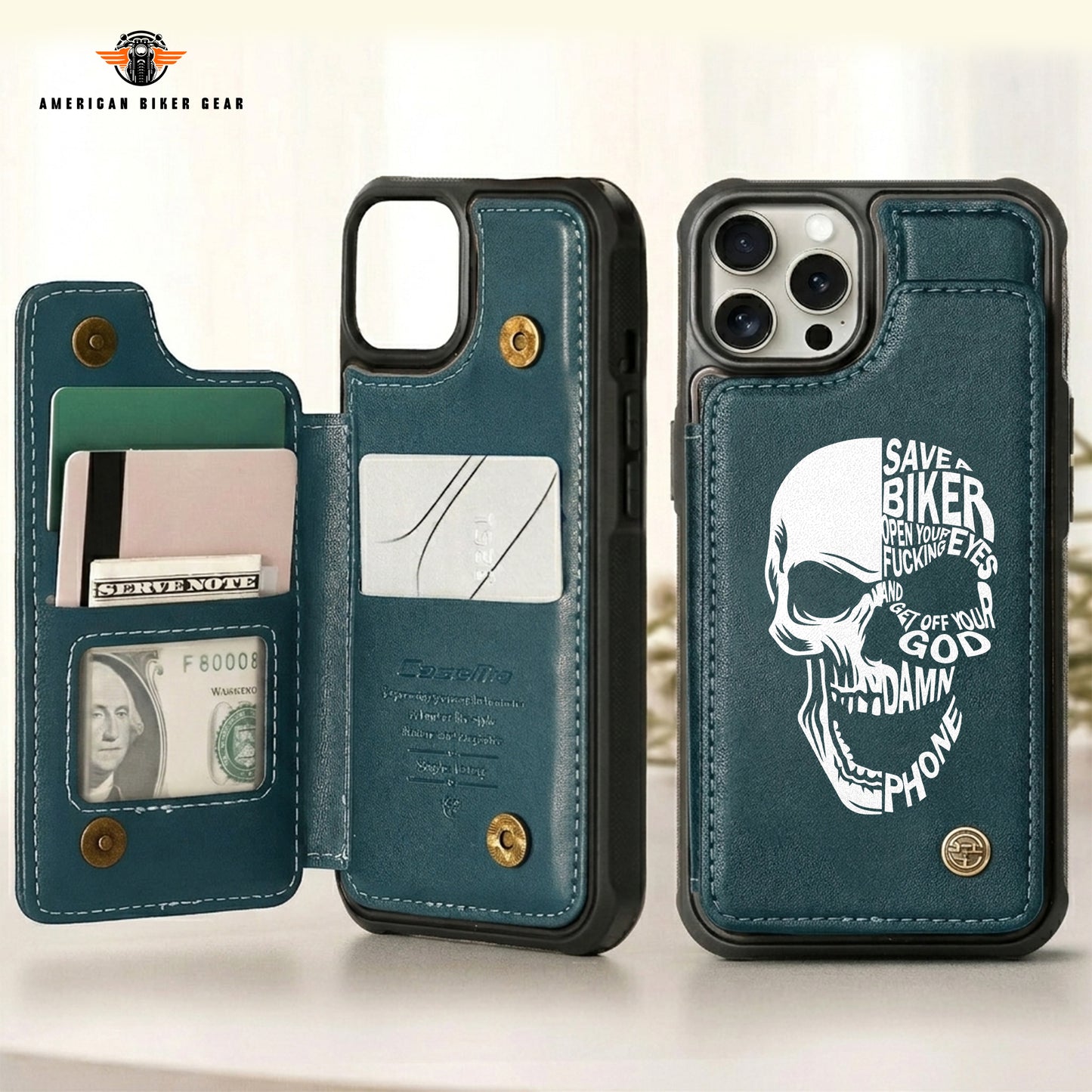 Save A Biker Personalized Leather Wallet Phone Case TP01