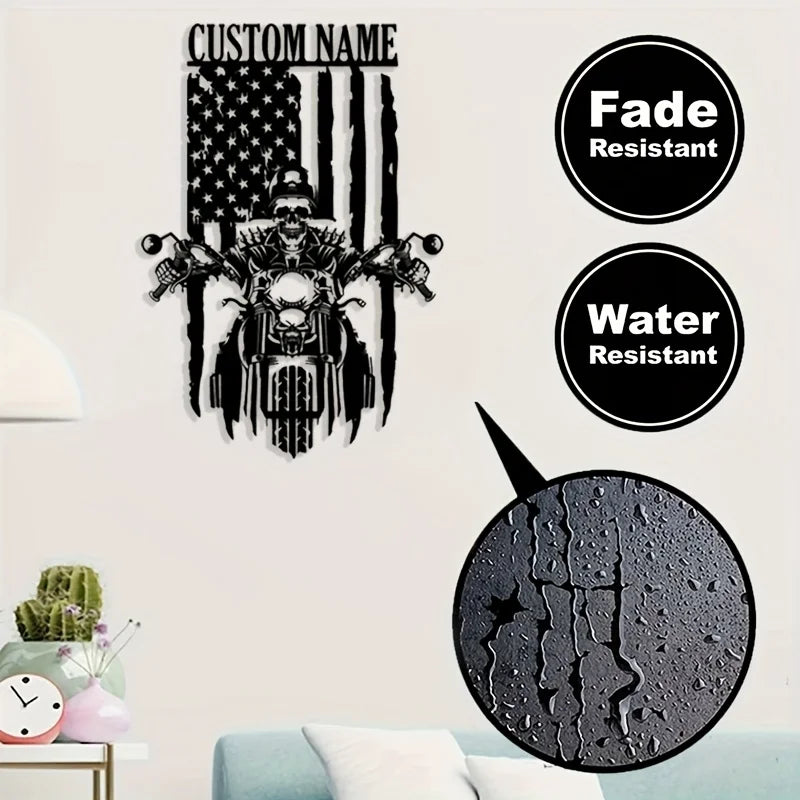 Custom Motorcycle US Flag Metal Sign