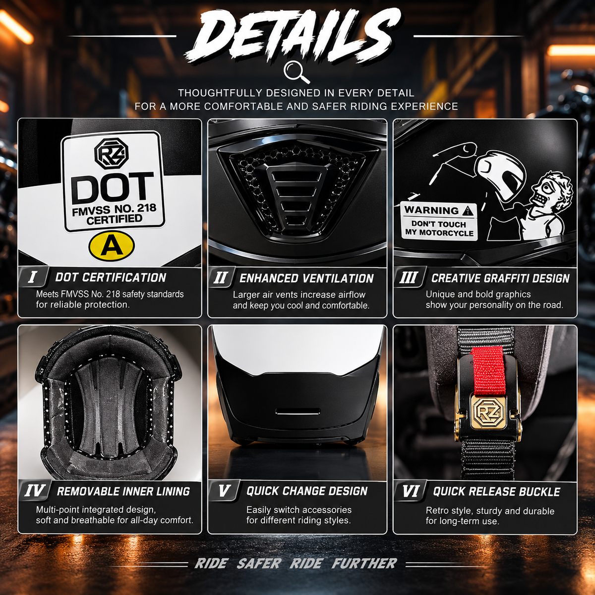 Gloss Black & Chrome Retro Full-Face Motorcycle Helmet TT31