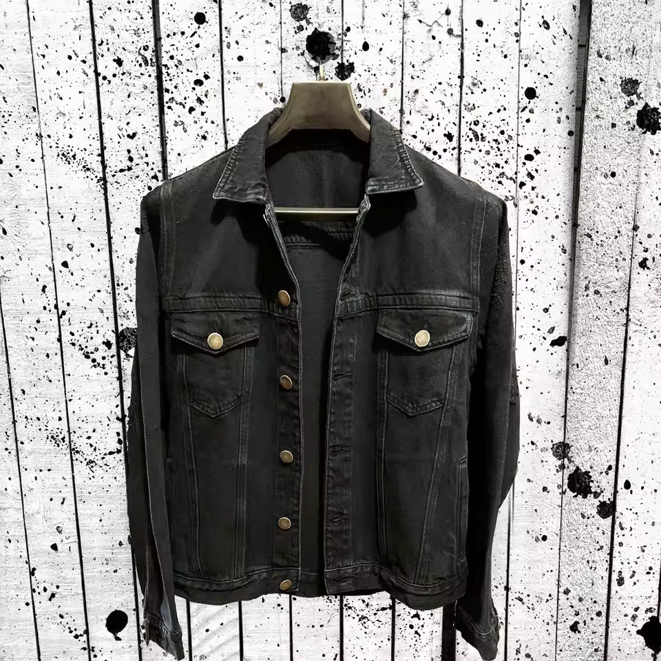 Niam Printed Washed Denim Jacket