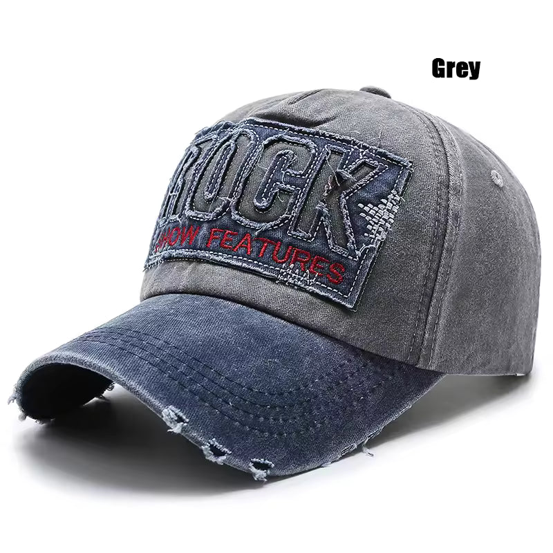 ROCK Embroidered Patch Washed Baseball Cap