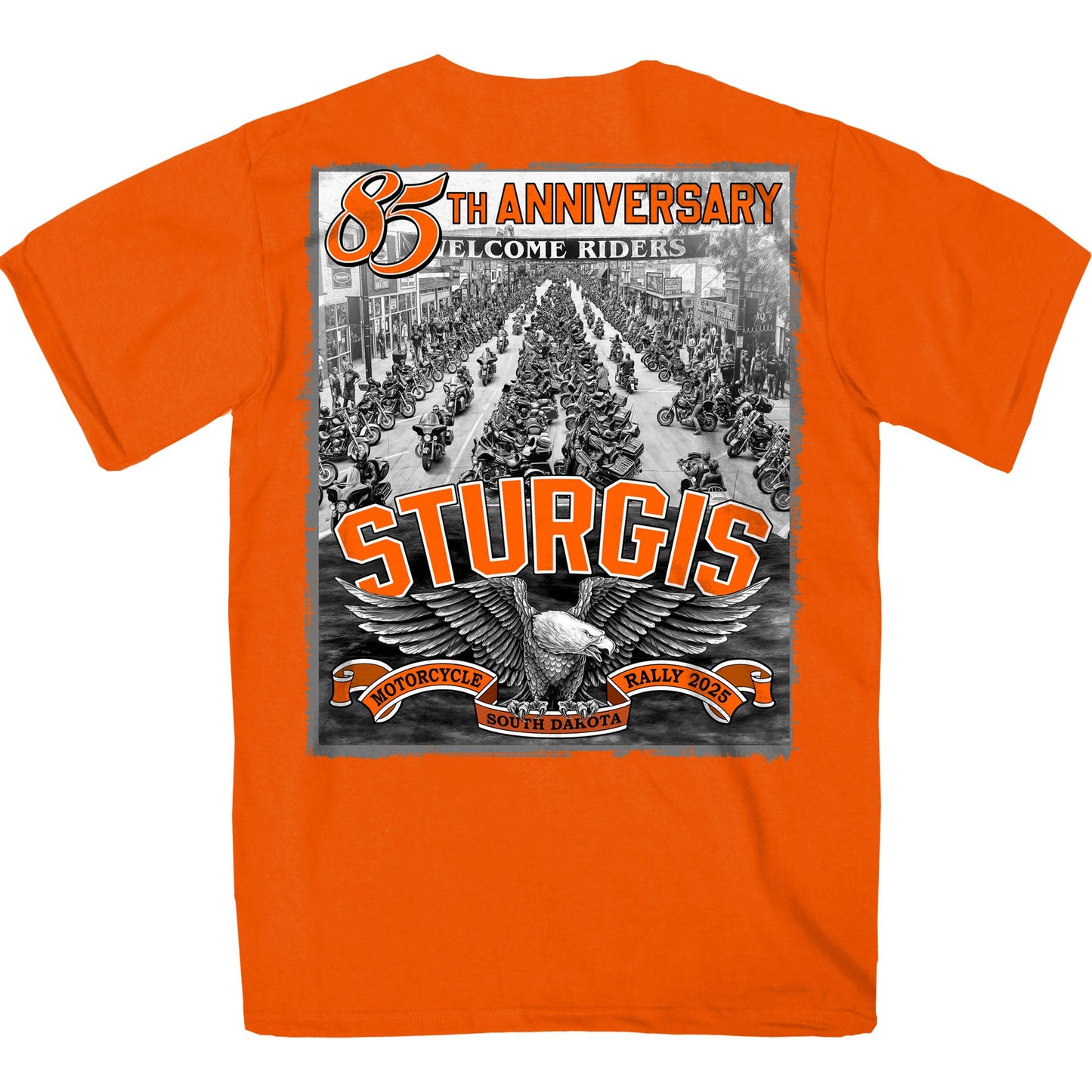 2025 Sturgis Motorcycle Rally Main Street Photo SS Orange T-shirt