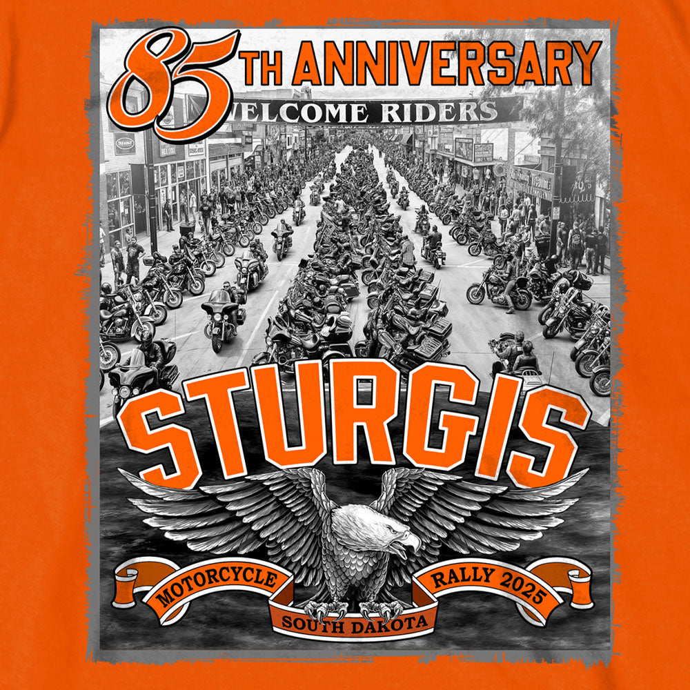 2025 Sturgis Motorcycle Rally Main Street Photo SS Orange T-shirt