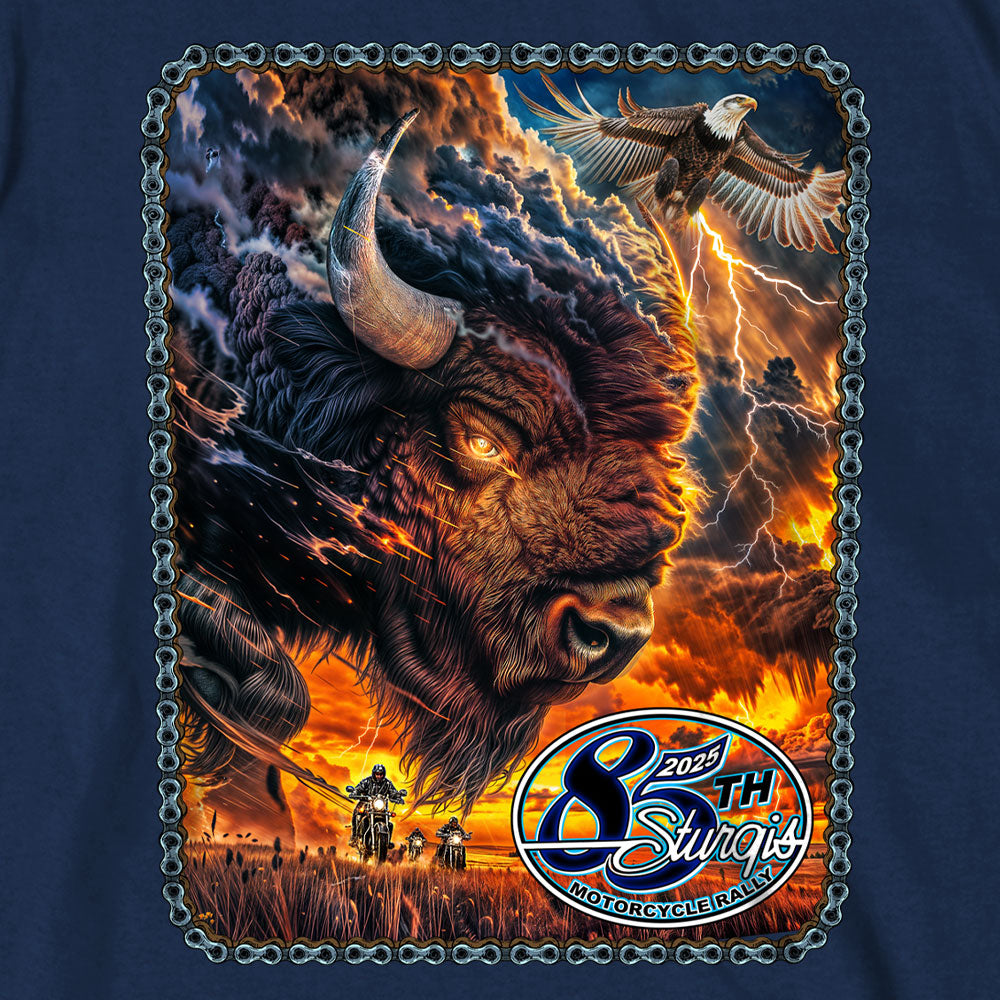 2025 Sturgis Motorcycle Rally American Bison Navy SS T-Shirt