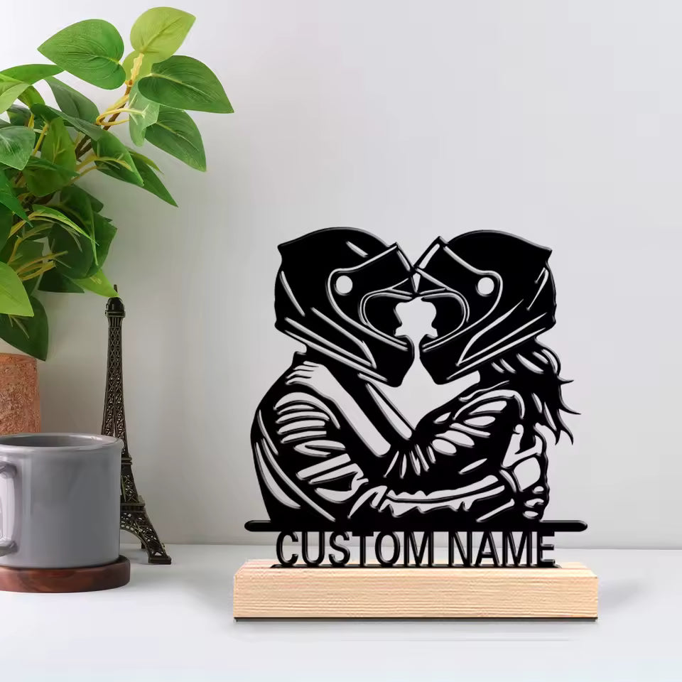 Personalized Motorcycle Couple Metal Sculpture