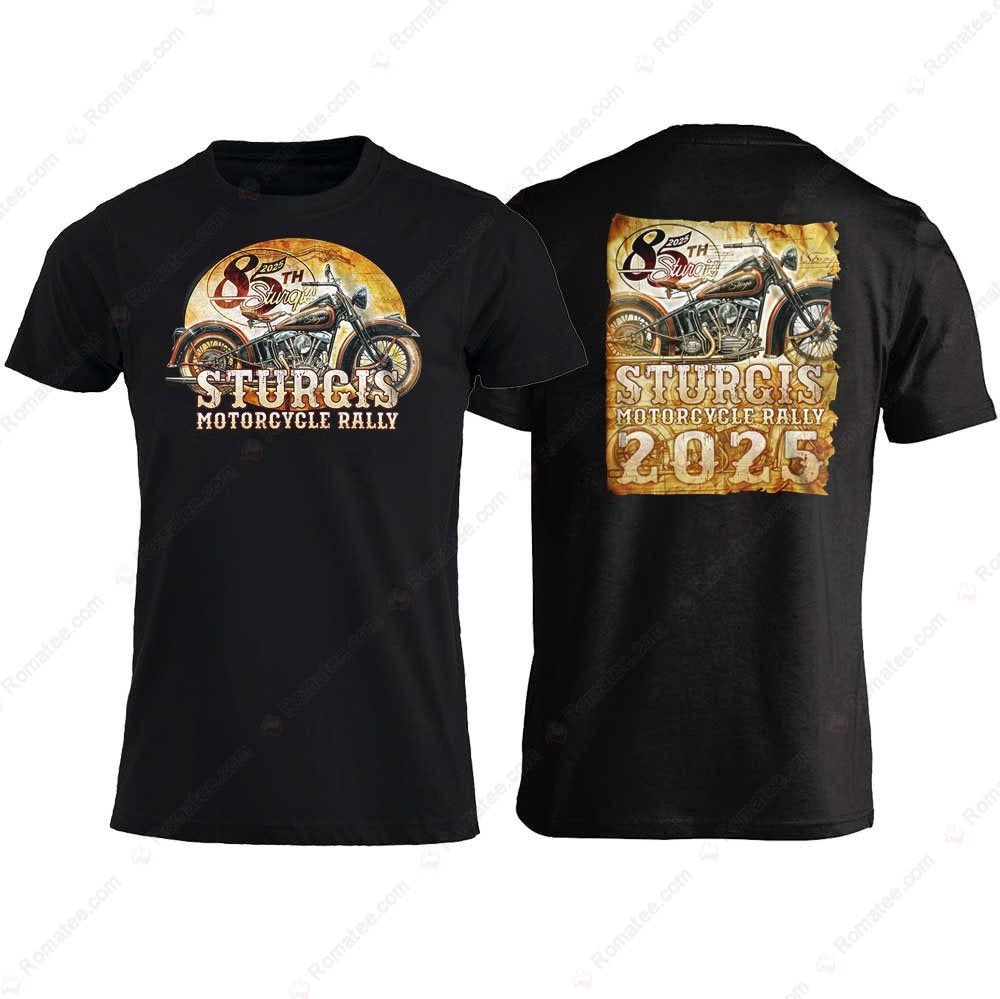 Sturgis Motorcycle Rally 2025 Vintage Bike Graphic Tee with Retro Art Design