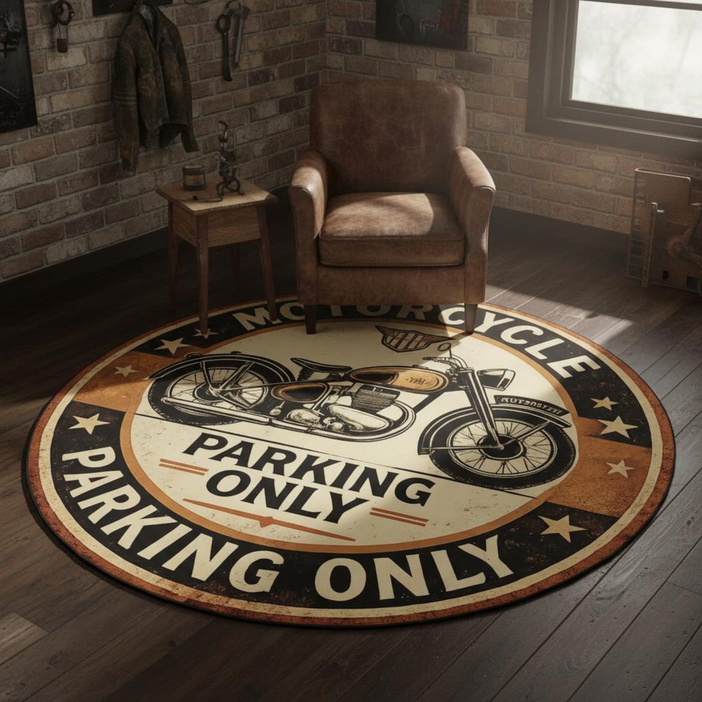 Vintage Motorcycle Parking Round Carpet VA01