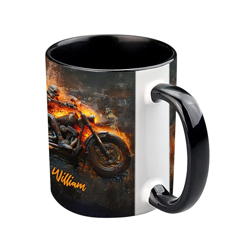 Skeleton Riding Flaming Motorcycle Mug