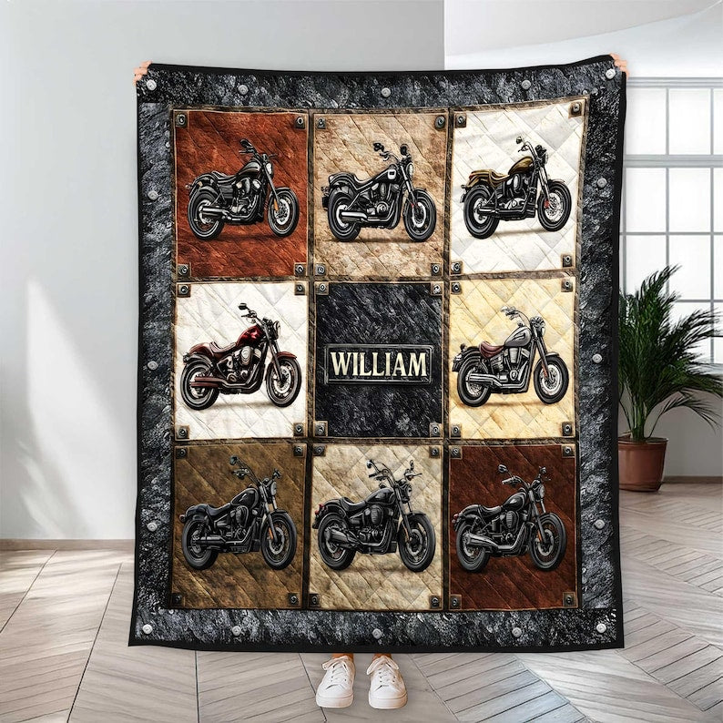 Personalized Motorcycle Quilt Blanket