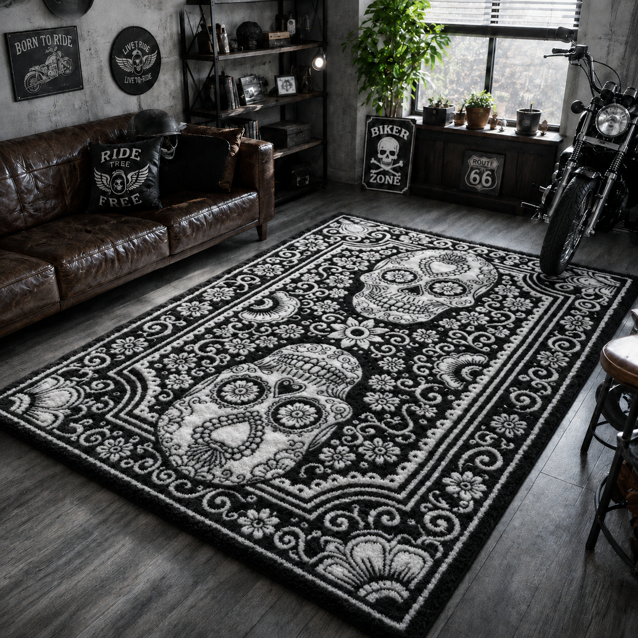 Calavera Skull Faux Cashmere Area Rug TT01