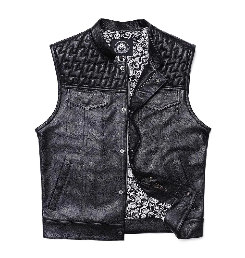 Men’s Cowhide Leather Punk Biker Vest TT3