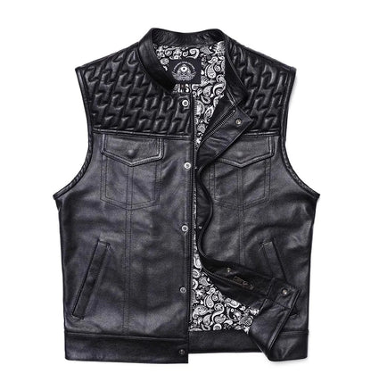 Men’s Cowhide Leather Punk Biker Vest TT3