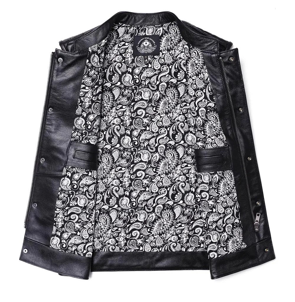 Men’s Cowhide Leather Punk Biker Vest TT3