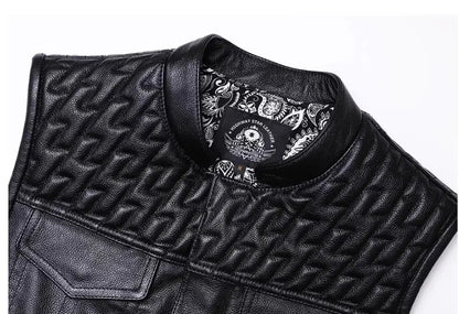 Men’s Cowhide Leather Punk Biker Vest TT3
