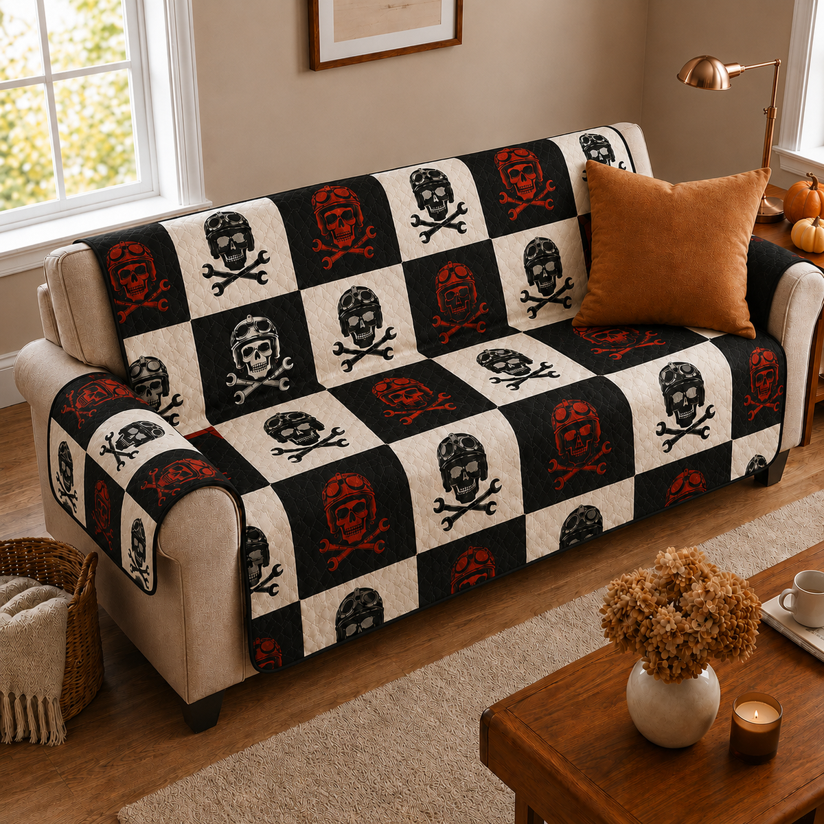Biker Skull Quilted Seat Sofa  TT01