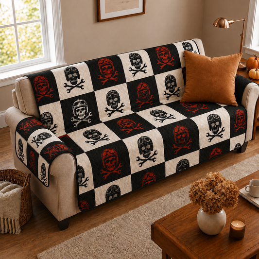 Biker Skull Quilted Seat Sofa  TT01