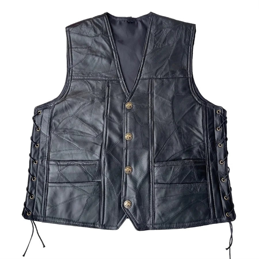 Sleeveless Embroidered Leather Vest In Punk Style TT1