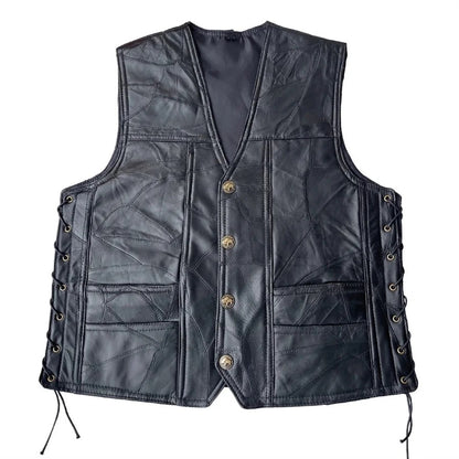 Sleeveless Embroidered Leather Vest In Punk Style TT1