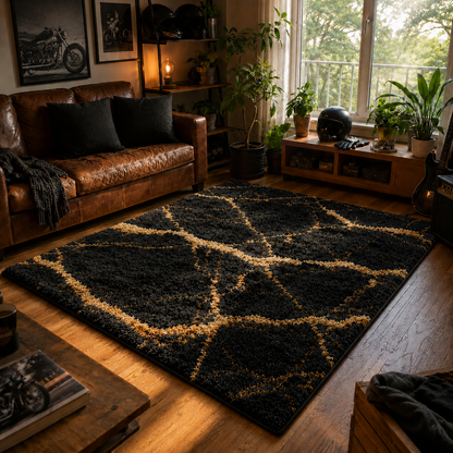 Midnight Geometric Faux Cashmere Area Rug TT02