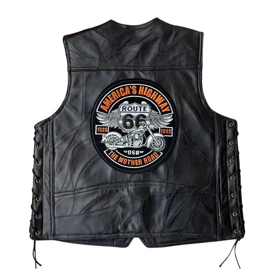 Sleeveless Embroidered Leather Vest In Punk Style TT1