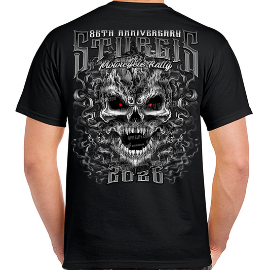 T-Shirt 2026 Sturgis Motorcycle Rally Wicked Skull