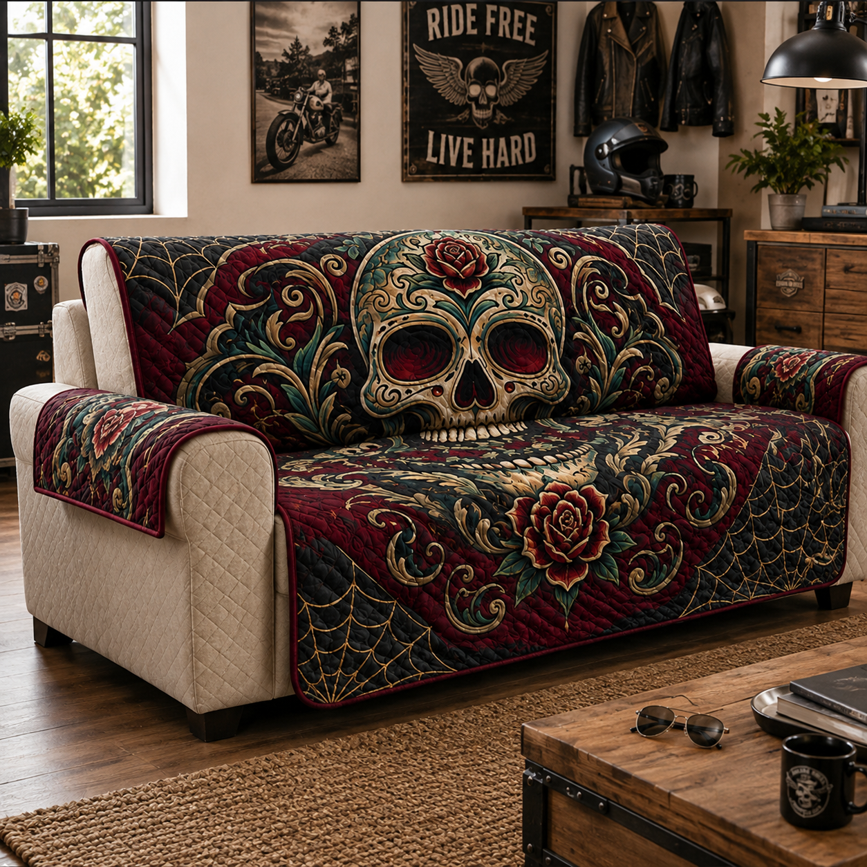 Sugar Skull Quilted Seat Sofa  TT02