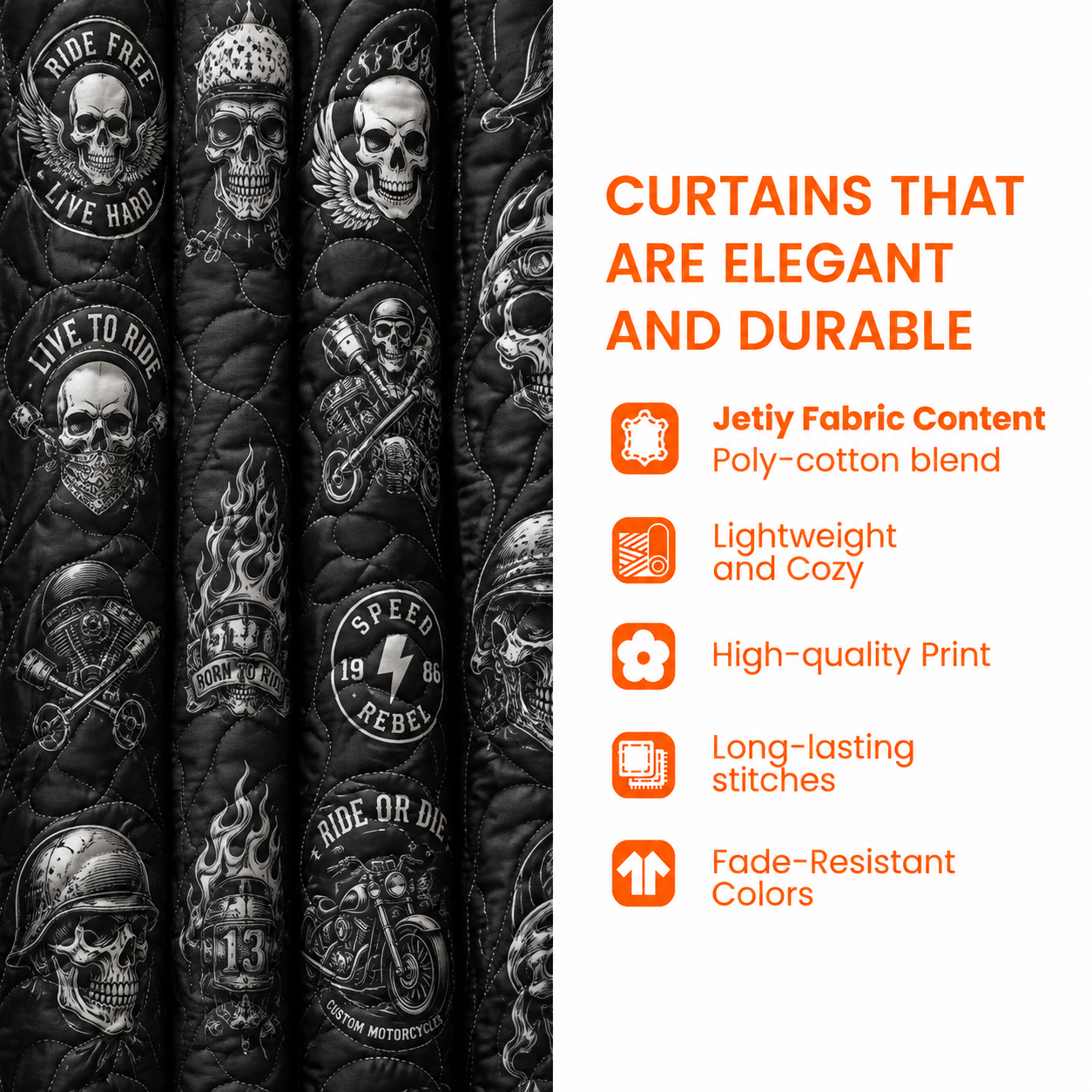 Skull Shadow Quilted Curtains TT02