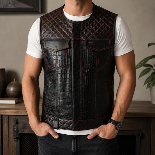 Men’s Crocodile Leather Motorcycle Vest TT2