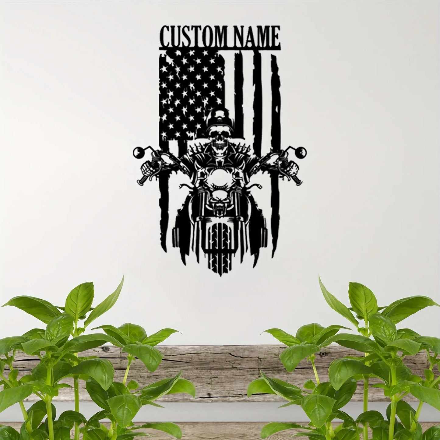 Custom Motorcycle US Flag Metal Sign