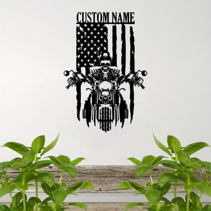 Custom Motorcycle US Flag Metal Sign