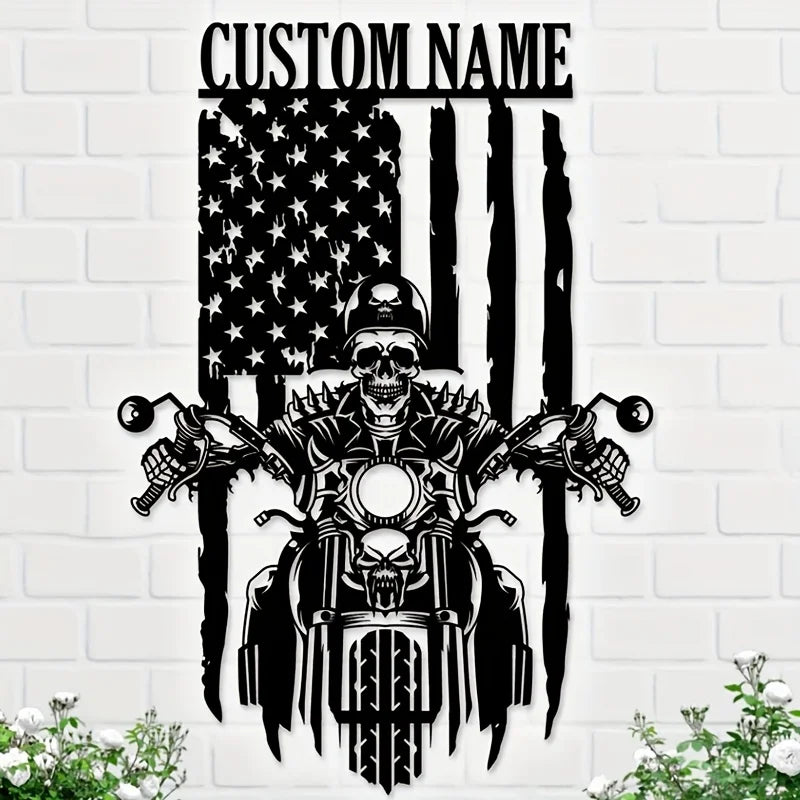 Custom Motorcycle US Flag Metal Sign
