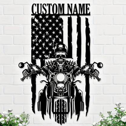 Custom Motorcycle US Flag Metal Sign